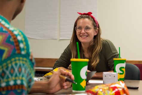 Emily Hayman, a City College student interested in joining the Associated Student Government, during the “Meet & Eat with your Reps” event at the student senate room at City College in Santa Barbara, Calif., on Tuesday, Sept. 25, 2018.