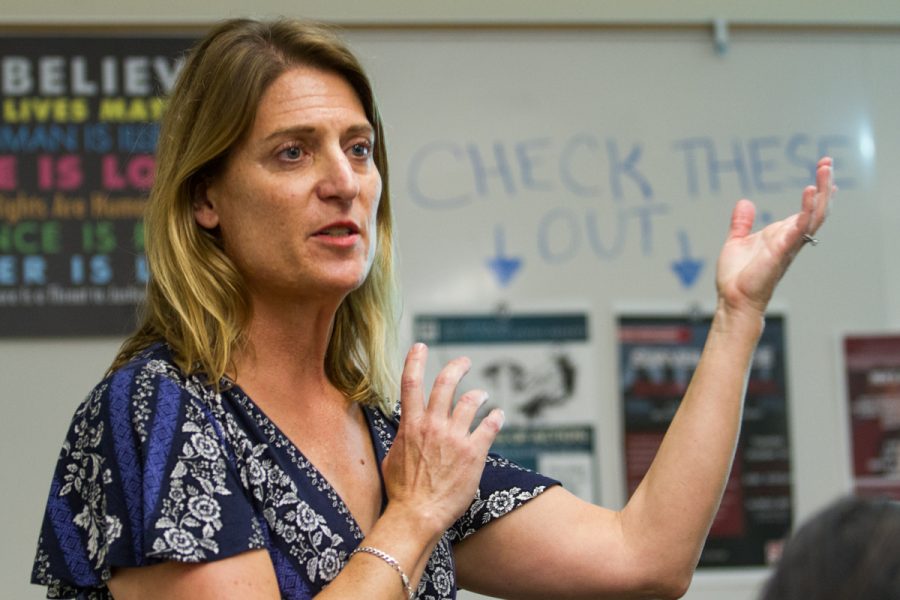 History Professor Danielle Swiontek gives a lecture on “20 Minutes of Action: The History of Rape Culture in the U.S.” at the West Campus Center at City College in Santa Barbara, Calif., on Thursday, Oct. 12, 2018.