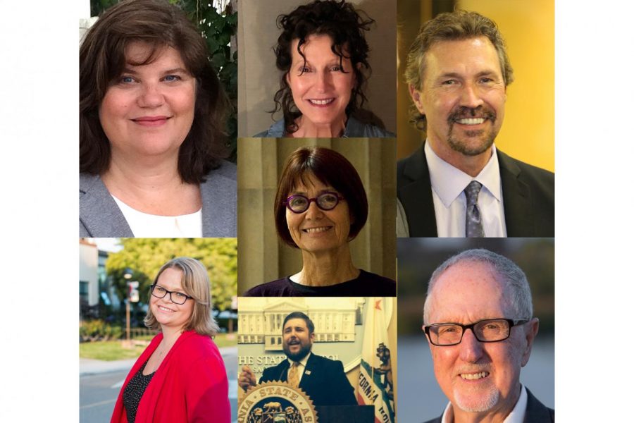 From top left, Kate Parker, Laurie Punches, Daniel Seymour, Marsha Croninger (middle), Darcel Elliott, Brandon T. Morse, and Robert K. Miller.