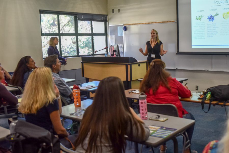 Liz Rogan speaks about how marijuana can affect the body during the “Plant Food & Medicine Conference!” Saturday Oct. 27, 2018, at City College in Santa Barbara Calif. Rogan has been in the medical cannabis field for 15 years.