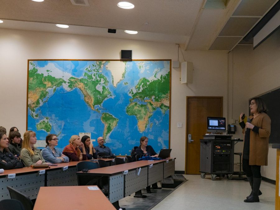 Dr. Sara Goldrick-Rab speaks to Santa Barbara City College students about student wellness and financial stability on Wednesday, Dec. 5, 2018. Goldrick-Rab shared excerpts from her new book, “Paying the Price.”