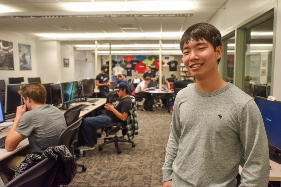 Kevin Ni, president of the Computer Science Club and secretary of the Associated Student Government, poses at the computer science lab in the Humanities Building on Thursday, Dec. 5, at City College in Santa Barbara Calif. During the semester, Ni can often be found in the lab working on projects and conversing with peers.