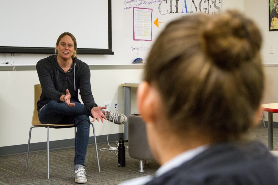 Jen See speaks about how she got into sports journalism after pursuing a doctorate in U.S. History on Wednesday, Feb. 20, 2019, inside the West Campus Center at City College in Santa Barbara, Calif. See writes for a variety of magazines such as Men’s Journal, Cycling, and Surfing.