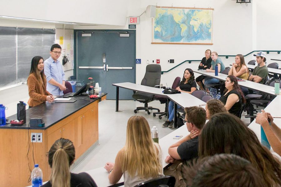 Kathy Pham and Seine Ham lead the first Pre-Med Club meeting on Jan. 25 at the Earth and Biological Sciences Building in Room 309 at Santa Barbara City College.