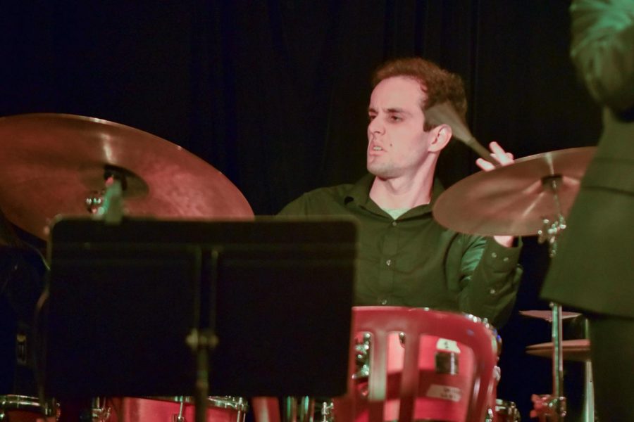 Aeron Price plays the drums during the Lunchbreak Big Bands performance on Monday Feb. 11, 2019, at the Soho Restaurant and Music Bar in Santa Barbara, Calif. The City College band will be playing again at Soho on March 18 at 7 p.m.