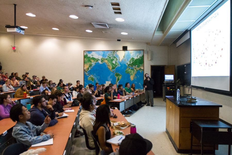 Philip Lubin, a professor at the UCSB Physics Department, discusses his most recent projects during an event hosted by the Astronomy Club on Thursday, March 14, 2019, inside the Physical Science Building Room 101 at City College in Santa Barbara, Calif. Lubin is a member of the NASA Starlight Team.