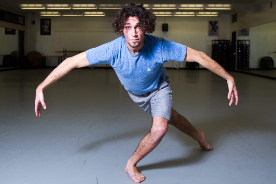 Dallin McComb, a dancer from City College’s Dance Company, practices inside the Sports Pavilion on Tuesday, March 5, 2019, at City College in Santa Barbara, Calif. McComb has been dancing for three years and after Tracy Kofford, artist director of SBCC Dance Company, asked him to choreograph a dance, he knew that’s what he wanted to focus on.