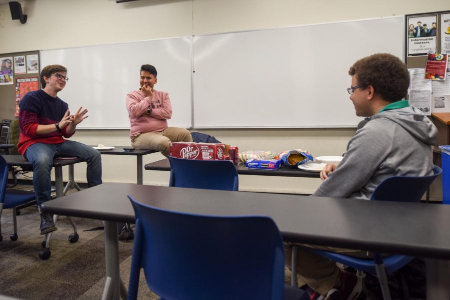 Members of the Campus Democrats Club from left, club president Percy Langston, club vice president Alan Morales, and Damian Clogher, hold their first meeting on Thursday, March 21, 2019, in the Interdisciplinary Center Room 222 at City College in Santa Barbara, Calif.