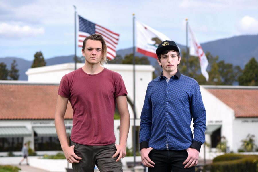 From left, Rafael Carrillo and Cage Englander are in the beginning stages of starting a Young Americans Chapter at City College on Monday, March 11, 2019, in front of the Luria Library in Santa Barbara, Calif. Both are middle college students, Carrillo will be the treasurer and Englander will be the club president.