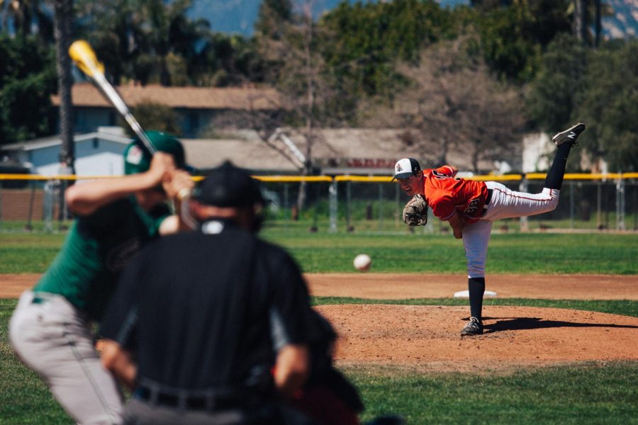 Ian Churchill pitches the ball during a game against Cuesta on Saturday, March 15, 2019, at Pershing Park in Santa Barbara, Calif. The Vaqueros went on to beat Cuesta 3-2.