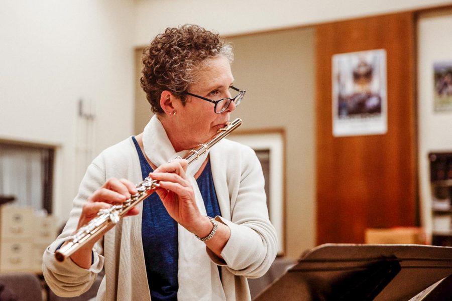 Dr. Linda Holland plays the flute in rehearsal of an upcoming Chamber Music performance on Thursday, Feb. 28, 2019 in the Drama and Music Building at City College in Santa Barbara, Calif. Dr. Holland is the director of the chamber music group.