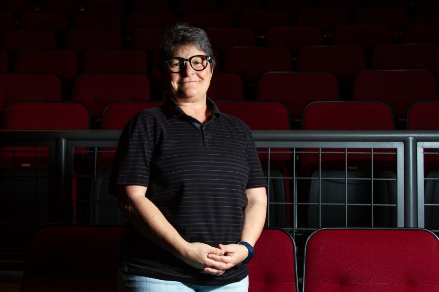 Patricia Frank, associate professor and co-chair of the City College Theatre Department, stands in the Garvin Theatre, a place she spends much of her time in, on Thursday, April 18, 2019, at City College in Santa Barbara, Calif. Frank has knowledge in both the artistic and technical side of design.