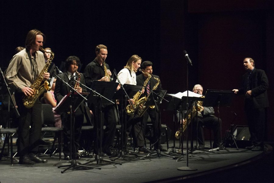 Members of SBCC’s Good Times Big Band play jazz music as the first act in the Big Band Blowout Concert at 7:00pm on Monday, April 22, 2019 in the Garvin Theatre on West Campus at City College in Santa Barbara, Calif.