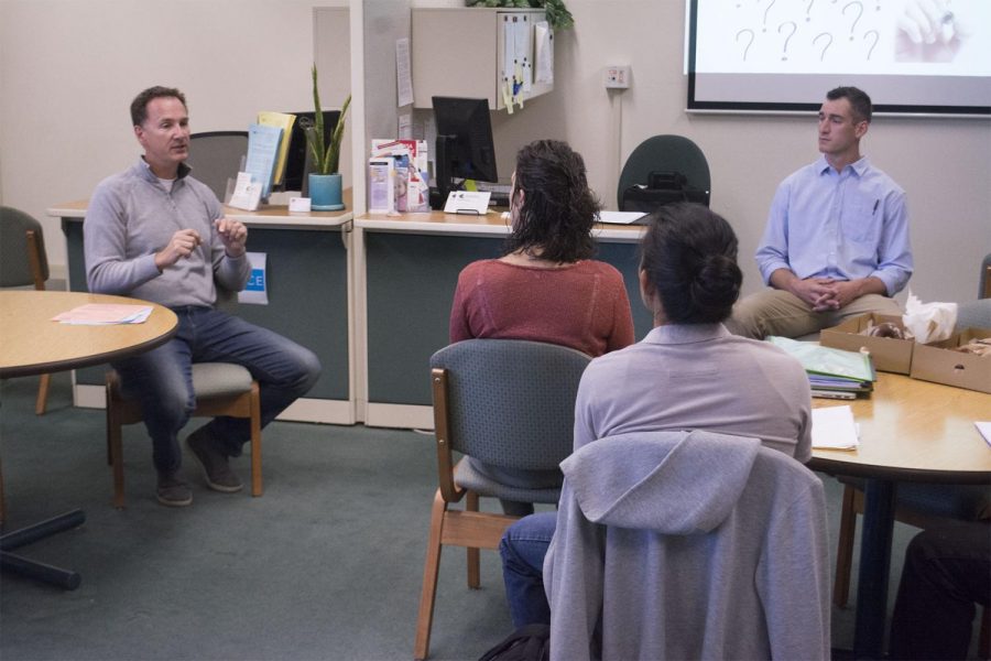 Raytheon employees speak to City College students who are also US veterans on their options and best routes to take when graduating from school and applying for jobs on Friday, April 12, 2019, in the Student Services Building Room 208 at City College in Santa Barbara, Calif.