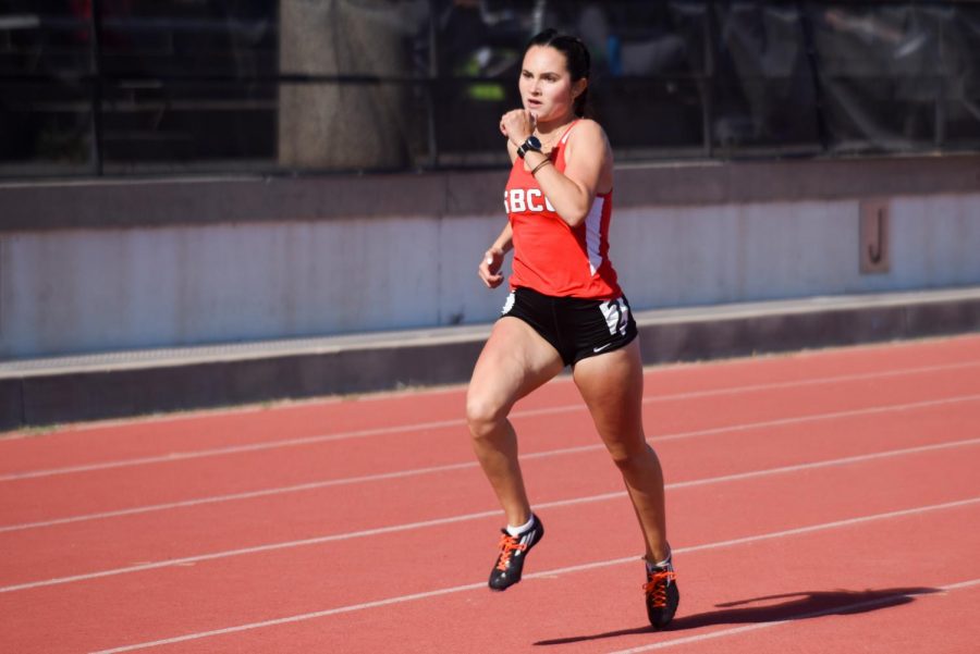 Christy Chavira runs in the 1500 meter race during the Easter Open on Friday, April 12, 2019, at La Playa Stadium at City College in Santa Barbara, Calif. Chavira placed second in this race.