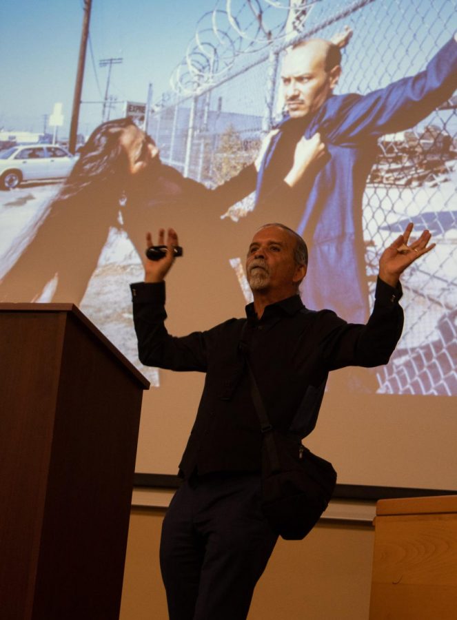 Harry Gamboa Jr. speaks of success during a lecture given to celebrate Hispanic Heritage Month on Wednesday, Sept. 11 2019, in Administration Room 211 at City College in Santa Barbara, Calif.