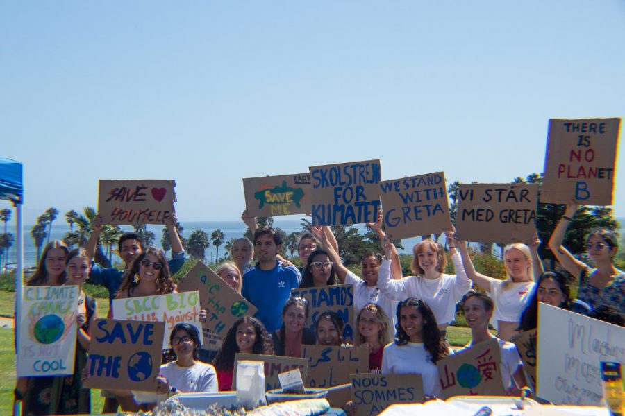 Protesters gathered to show their signs towards the end of the strike to spread the word about climate change, on Sept. 20, 2019, on West Campus at City College in Santa Barbara, Calif.