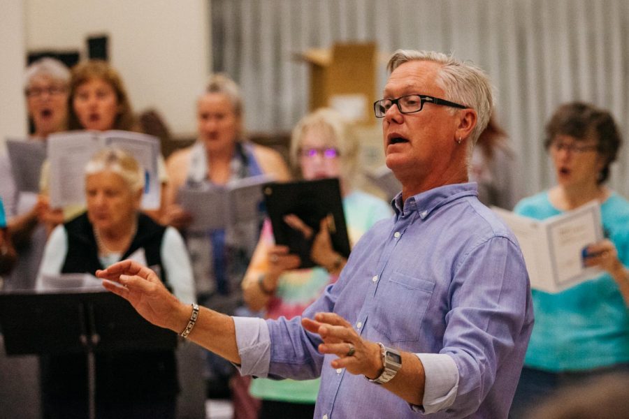 The newly appointed Music Department Chair Nathan Kreitzer directes the City College’s Quire of Voyces on Tuesday, Sept. 24, 2019, in the Drama/Music building, Room DM-101 at City College in Santa Barbara, Calif. Kreitzer is the founder and director of City College’s Quire of Voyces, and teaches many singing classes on campus.