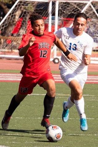 JahMikaili Hutton (12) defends for the Vaqueros, dribbling the ball down field on Tuesday, Oct. 15, 2019, at La Playa Stadium at City College in Santa Barbara, Calif.