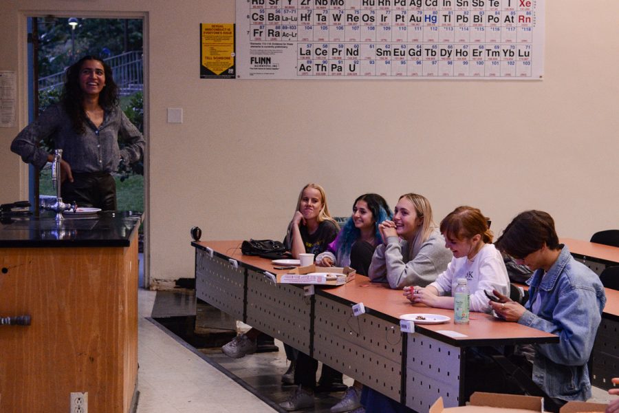 Contestants and members of Phi Theta Kappa laugh about their wrong answers during Phi Theta Kappas Jeopardy Night from 6 to 7 p.m. on Thursday, Oct. 10, 2019, in the Physical Sciences Building Room 101, on east campus at City College in Santa Barbara, Calif. Team Heck Cats won the game.