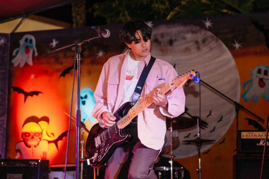 ExPorter lead guitarist and City College student Alec Cavazos Plays guitar at the ExPorter performance at “The Haunt & Harvest Festival” on Friday Oct. 18, 2019 at the Earl Warren Showgrounds in Santa Barbara, Calif.