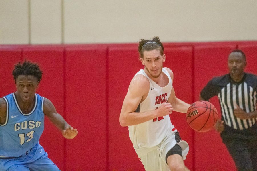 Kile Kleiner (No.15) attempts to break away and score but misses on Saturday, Nov. 16, 2019, at the Sports Pavilion at City College in Santa Barbara, Calif.