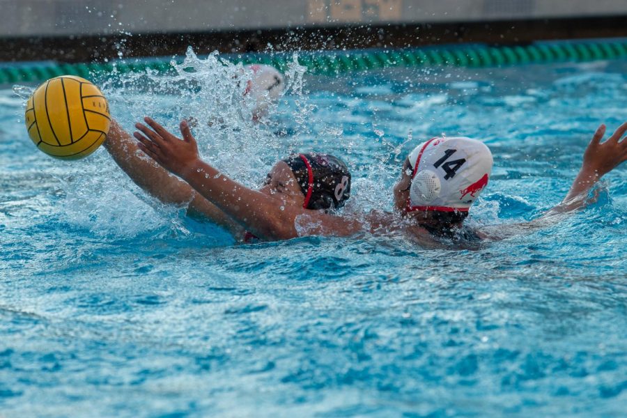 Waverly Golden (No.8) puts pressure on Maria Sandoghdar (No.14) after she lost the ball from her grip on Friday, Nov. 1, 2019, at Santa Barbara High School in Santa Barbara, Calif.