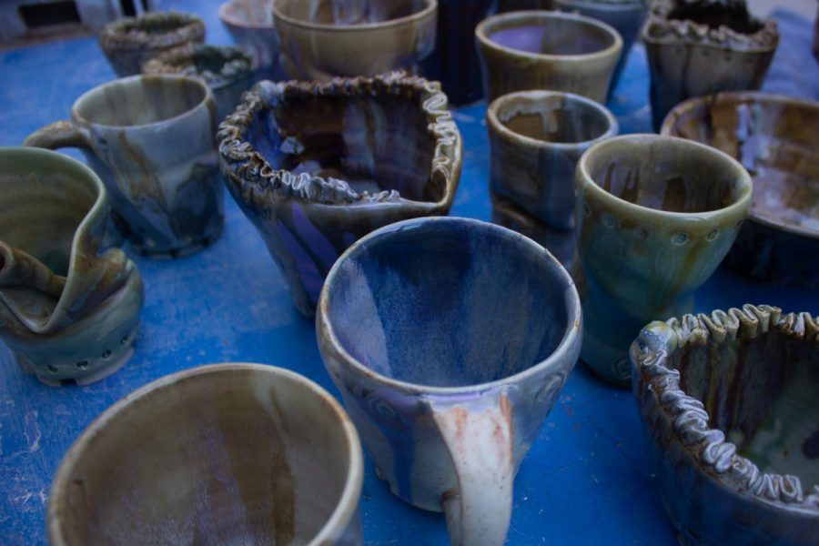 Some of Kamilla Bello’s pottery on Wednesday, Nov. 6, 2019, in the Ceramics Room in the Humanities Building at City College in Santa Barbara, Calif.