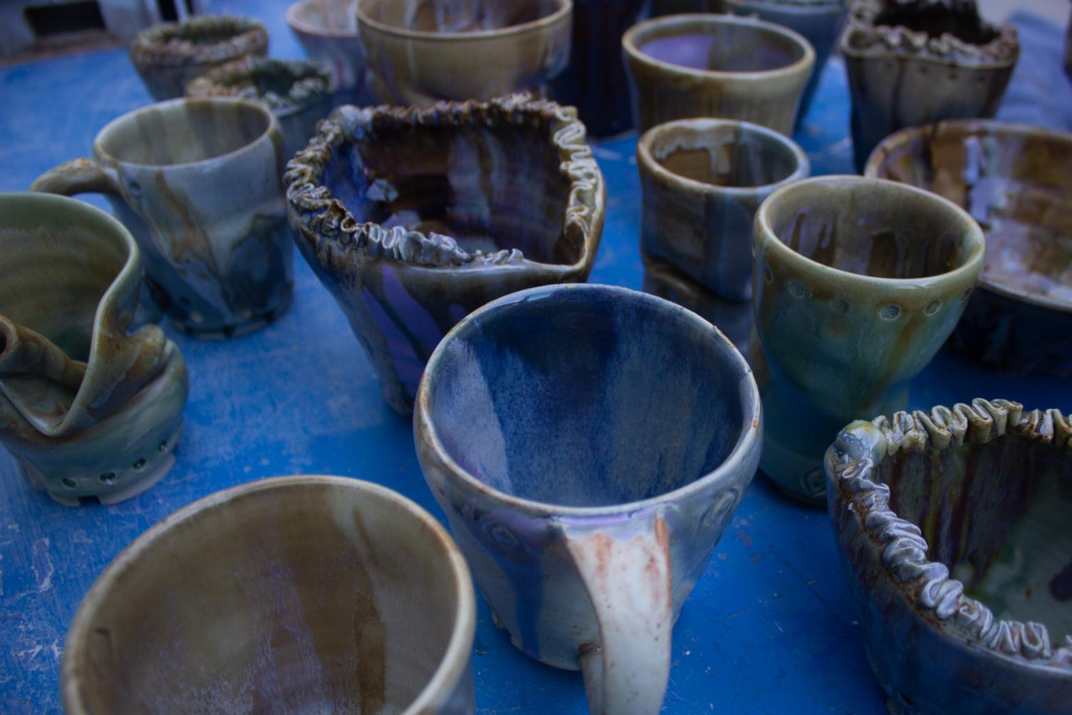 Some of Kamilla Bello’s pottery on Wednesday, Nov. 6, 2019, in the Ceramics Room in the Humanities Building at City College in Santa Barbara, Calif.