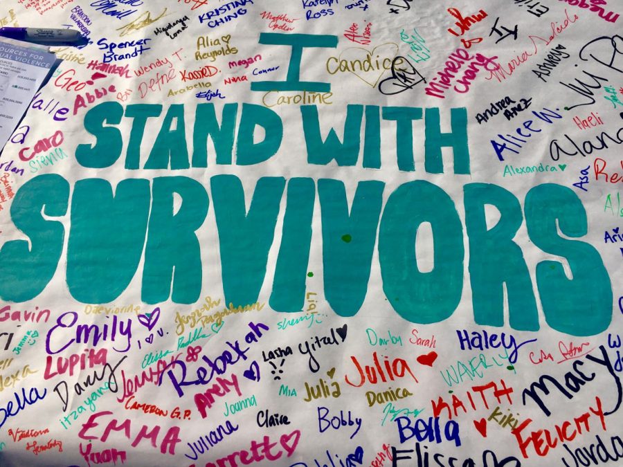 Students+have+called+for+action+from+campus+officials+after+widespread+backlash+towards+UCSB-PD+and+administration%E2%80%99s+failure+to+identify+the+fraternity+involved+in+numerous+sexual+assault+incidents+on+Thursday%2C+Oct.+31%2C+2019%2C+on+the+UCSB+campus+in+Santa+Barbara%2C+Calif.+A+table+covered+in+paper+reading+I+Stand+With+Survivors+was+embellished+with+colorful+names+as+a+welcoming+gesture+for+people+to+sign.