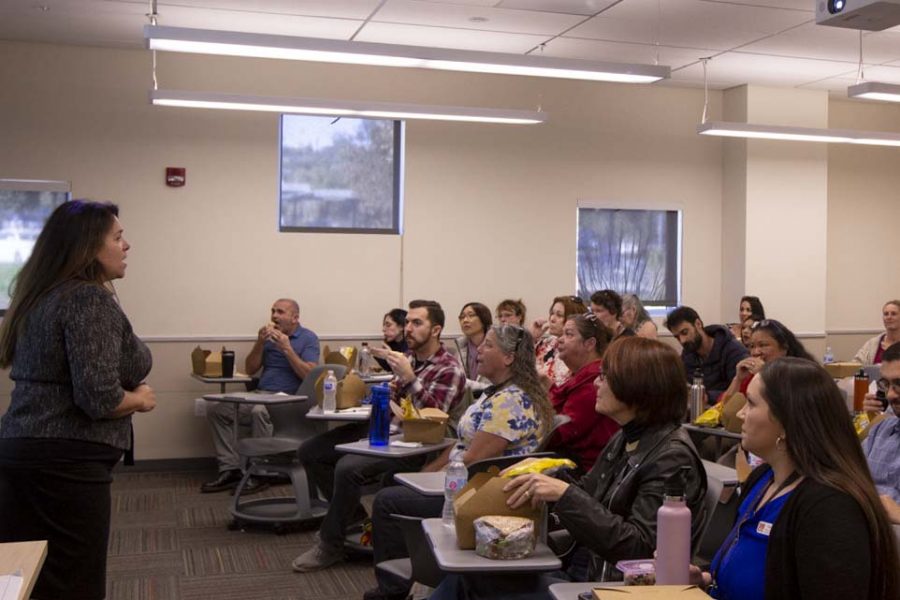 Title IX and Gender Equity Coordinator Linda Esparza Dozer welcomes City College faculty to a training seminar on LGBTQ+ issues on Tuesday, Jan 28, 2020, in the West Campus Center in Santa Barbara, Calif.