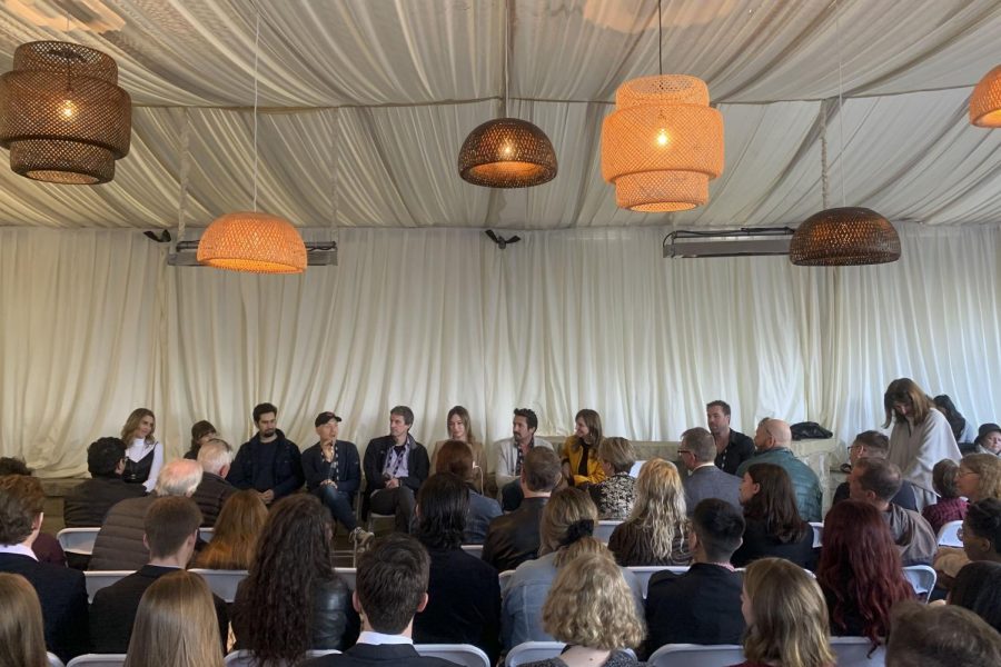 Independent filmmakers lined up to answer questions during a seminar on Friday, Jan. 16, 2020 at the Lobero Theatre Courtyard in Santa Barbara, Calif. The seminar is one of the many events that the Film Festival class visited.