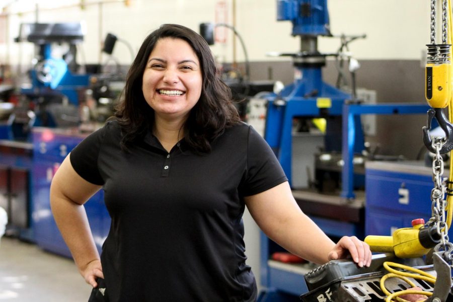 The latest addition to the Automotive teaching staff at City College, Brittanye Muschamp stands in the newly renovated engine lab Friday, Feb. 28 at City College in Santa Barbara, Calif.