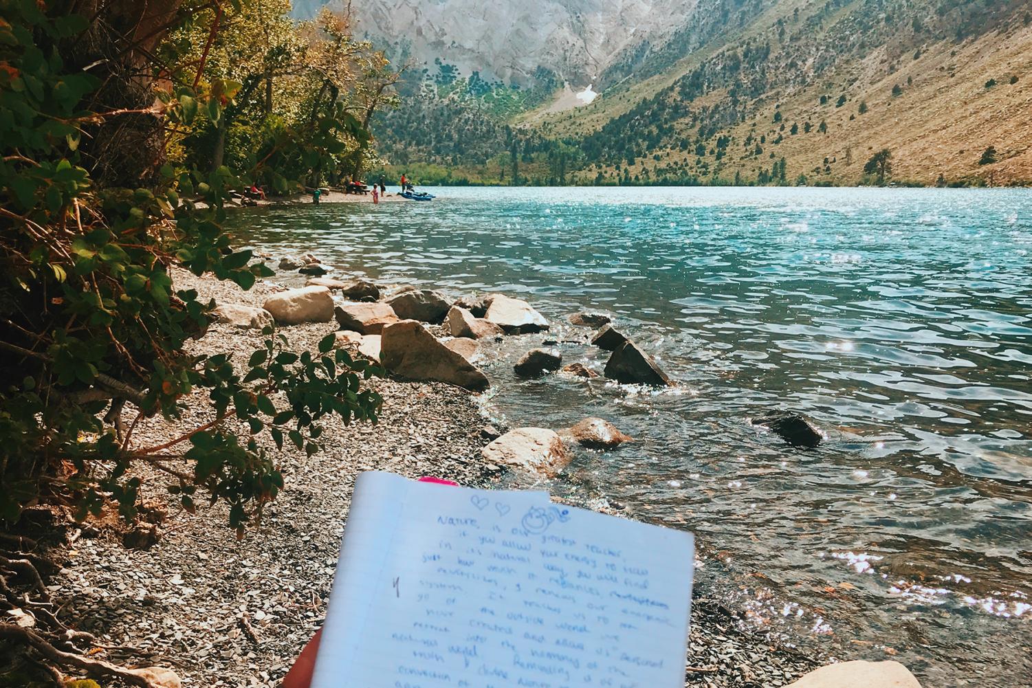 Journaling about the power of nature at Convict Lake in the springtime.