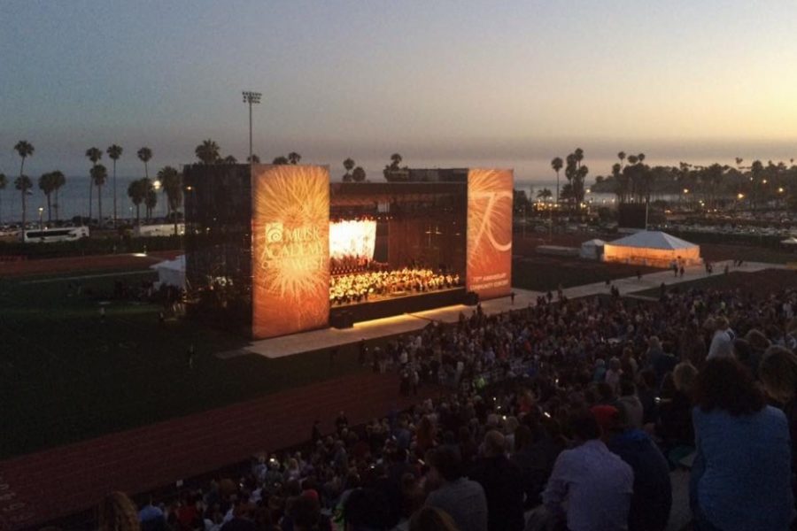 The New York Philharmonic orchestra performs at La Playa Stadium on July 31, 2017, in Santa Barbara, Calif.