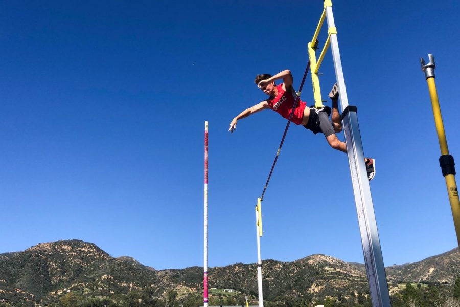 Vaqueros Pole Vaulter Brett Craft clears 4.4 meters (14’5”) at his first college track meet on Saturday, Feb. 1, 2020 at Westmont College is Santa Barbara, Calif.