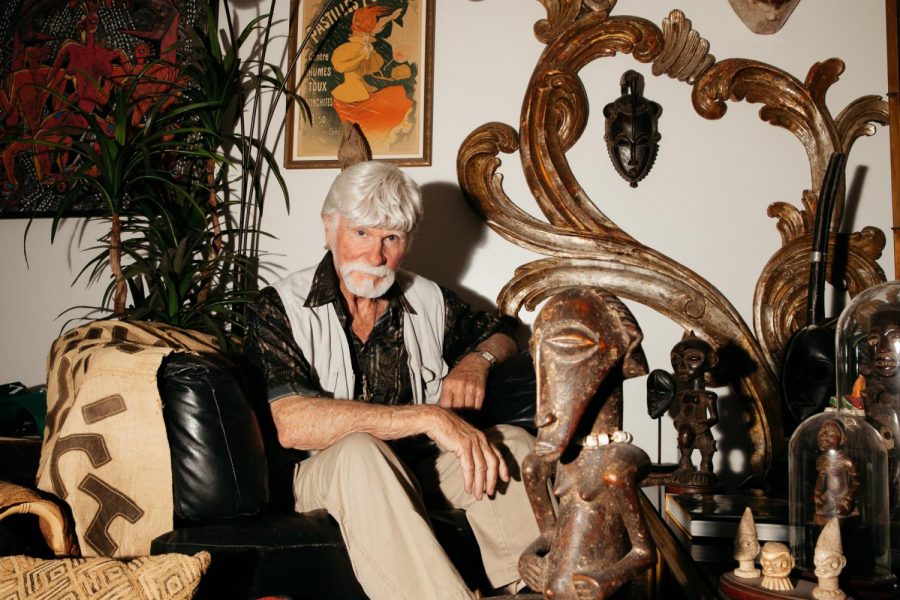 African art scholar, collector and international dealer Ron Atwood surrounds himself with his rich collection of artwork in his home in Santa Barbara, Calif. Atwood is currently taking a vocal class at City College and after 52 years he is the longest established african art dealer on the west coast.