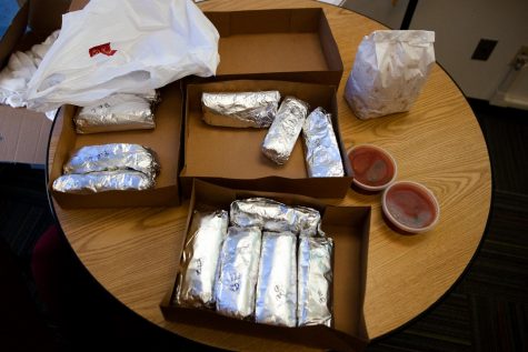 Leftover breakfast burritos from Rudy’s Mexican Restaurant just after the Associated Student Government meeting adjournment on Friday, Jan. 31, 2020, in the ASG meeting room CC 223 at City College in Santa Barbara, Calif.