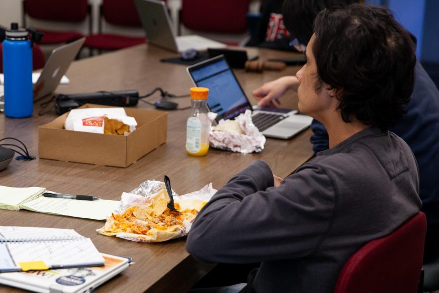 The Associated Student Government caters their meetings with food from restaurants like Rudy’s Mexican Restaurant and Denny’s to eat throughout the meeting.