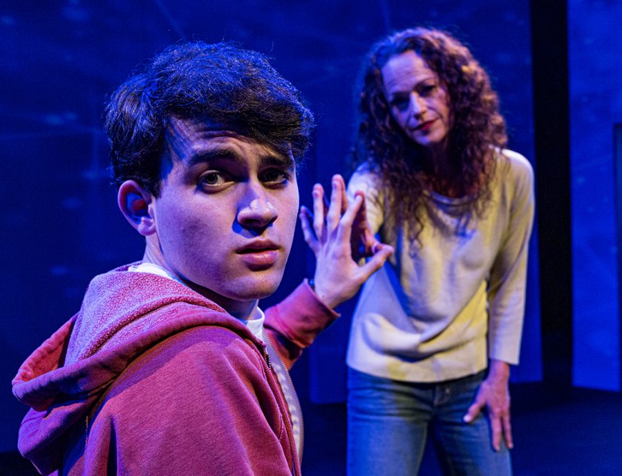 Daniel Sabraw and Clare Carey in the Theatre Group production of The Curious Incident of the Dog in the Night-Time.