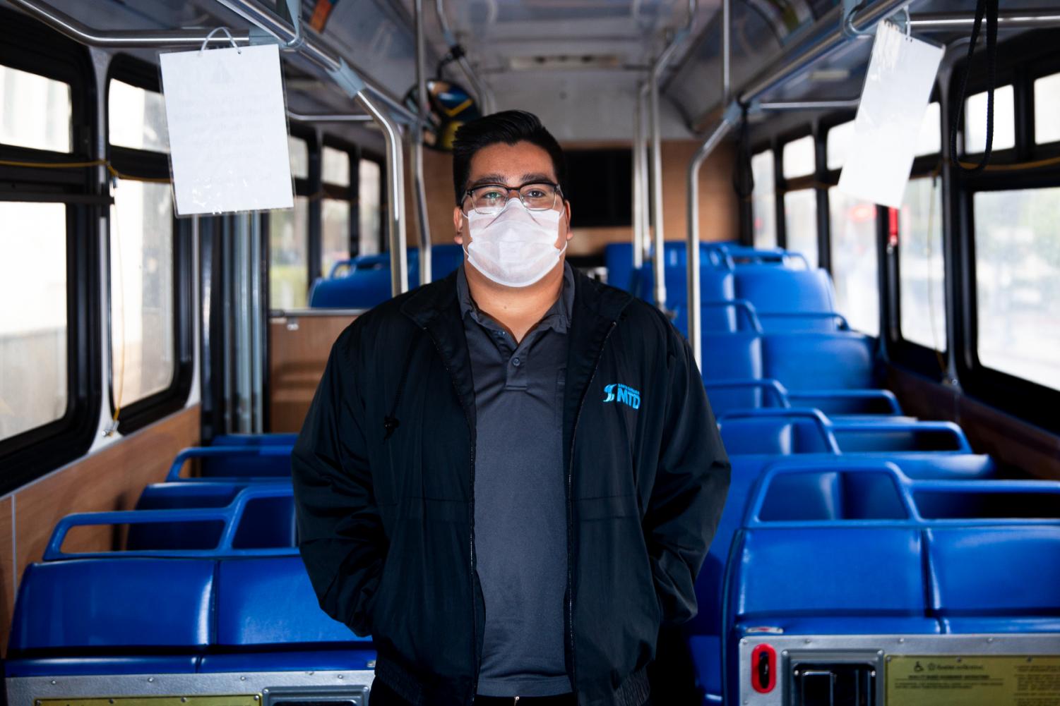 Kevin Escobar has driven for MTD for nearly two years and feels he is at high risk for contracting COVID-19. “A lot more homeless people are riding because we’re offering free rides and when they come on coughing I feel trapped in here.” Escobar said. 