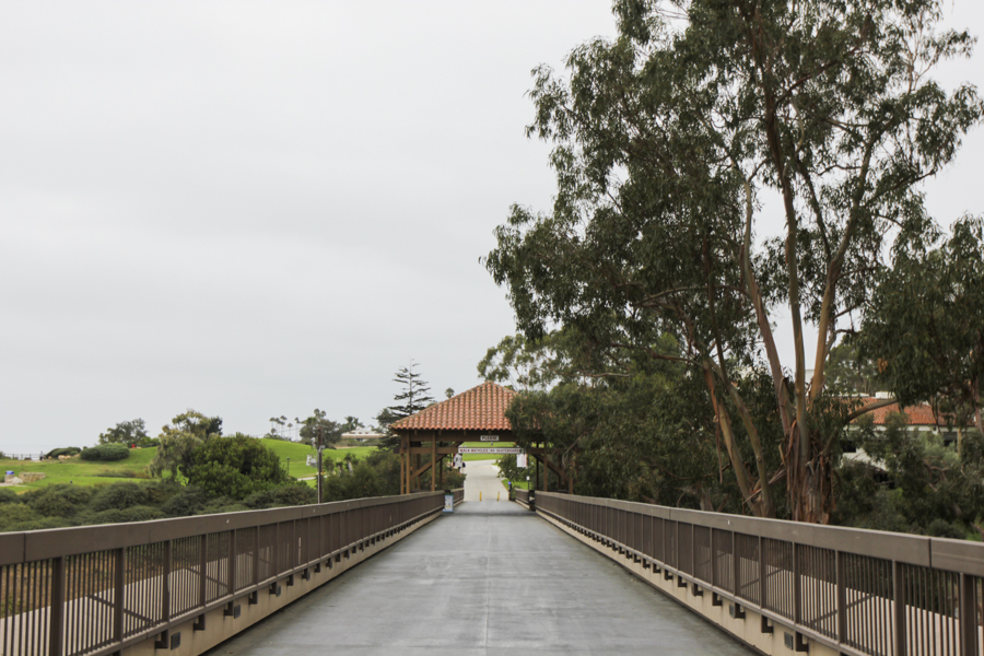 The footbridge connecting East and West campus was once a bustling destination for City College students who needed to cross campus, now as classes are fully online the bridge is empty on Monday, August 31, 2020 at City College in Santa Barbara, Calif.