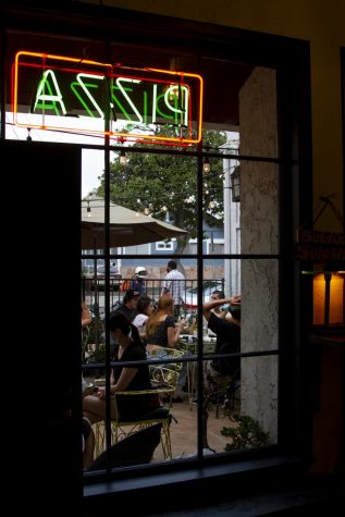 View out the front window of Revolver Pizza of the Patio seeing on Sept. 17, 2020 at Revolver Pizza in Santa Barbara, Calif.