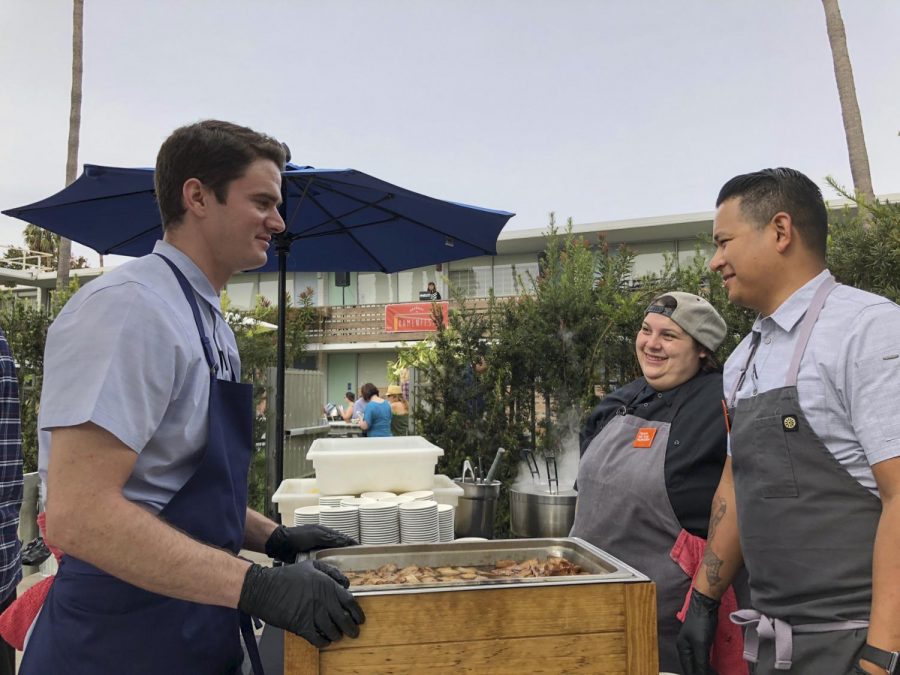 Courtesy image of Elijah Klein (left) and co-workers Dani Morales (middle) and Peter Cham (right) won second at the Ramenfest competition on Nov. 2, 2017 in Santa Barbara, Calif. Klein and over 20 co-workers were furloughed early in the pandemic with only two having returned so far.