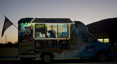 Several food trucks were available at the screening of the Patagonia documentary "Public Trust." at the West Wind Drive-In, Sept. 23, 2020, in Santa Barbara, Calif. Audience members wandered between the trucks before and during the screening.