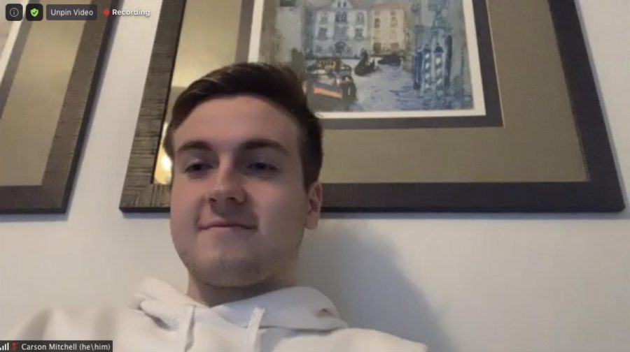 Screengrab of Carson Mitchell, the president of the Associated Student Government, during the virtual ASG meeting over Zoom on Oct. 2, 2020.