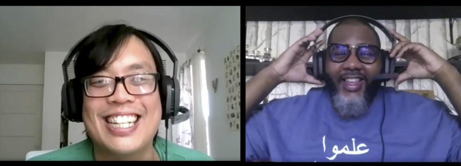 Hong Lieu (left), and Akil Hill recording their podcast “Vaquero Voices” over Zoom on Oct. 23, 2020. Lieu and Hill record their podcast over Zoom inorder to keep up social distancing.