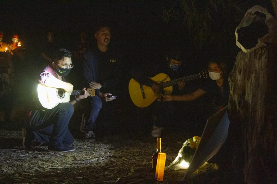 Jordan Mitchell, Douglass Torress, and Julian Toledo performed Amor Eterno and Te Vas Angel Mio at Nicholas Claudio's vigil on Oct. 3 at Sands Beach in Isla Vista, Calif. Mitchell, who was personal friends with Claudio, asked Torress and Toledo to help him perform in Claudios honor.