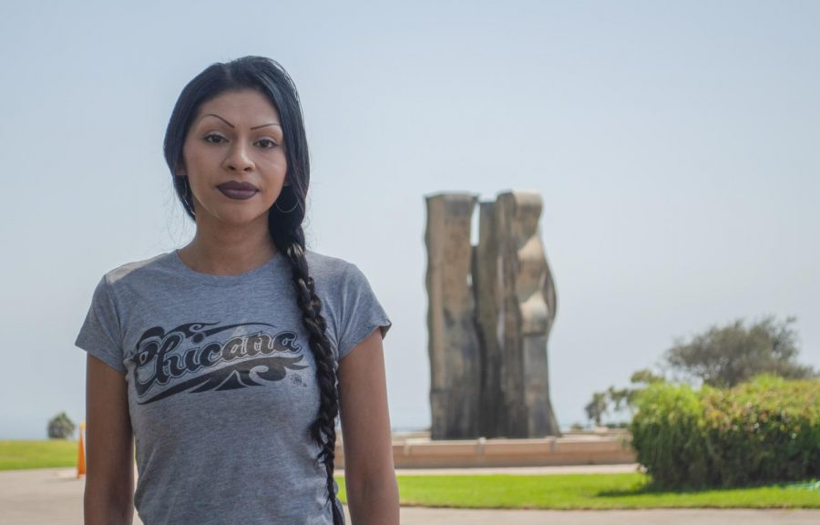 Alondra Lazaro Gonzalez, the new substitute Student Program Advisor for the Center for Equity and Social Justice, stands outside the Luria Library at City College on Sept. 23, 2020, in Santa Barbara, Calif. Gonzalez feels ready to take on her new role and feels an emphasis in pressure to do so during the pandemic.