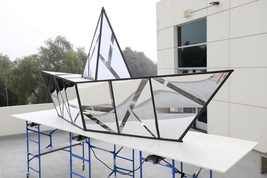 The Sculpture was not a planned installation before the pandemic closed down the school John Connelly talked about and went on to explain that when thinking of ideas for the gallery they wanted to do something that people could see from the outside of the building on Nov. 2, on the Atkinson Gallery sculpture terrace at City College, Calif. The Boat represents many meanings including the installation crew's favorite of moving forward, not backwards in life just as boats do in the water.